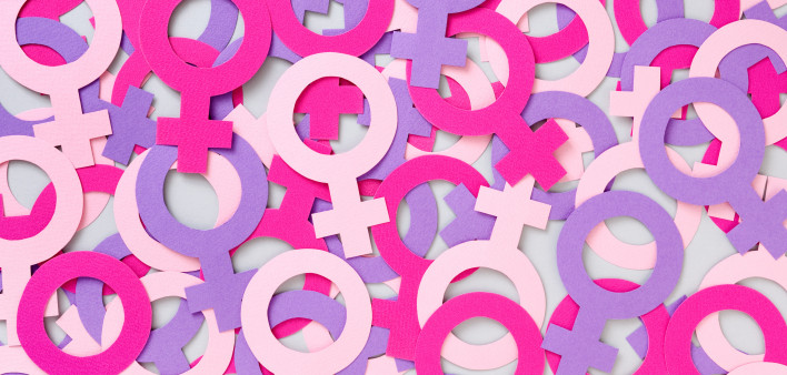 purple, magenta and pink female sign