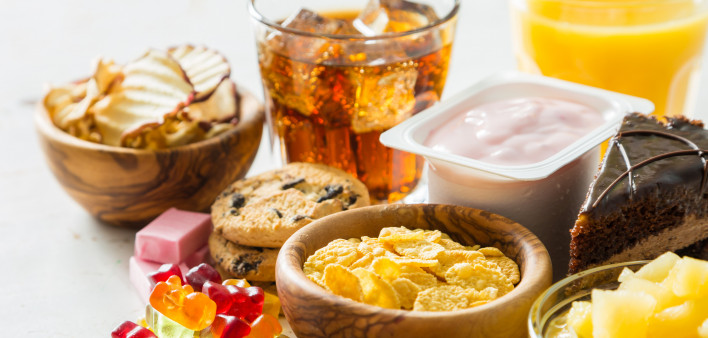 Selection of food high in sugar