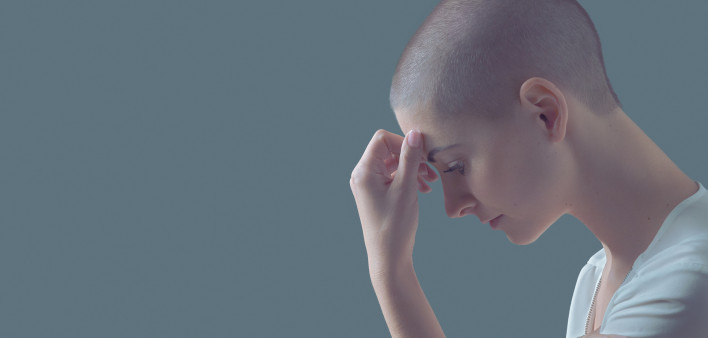Sad, frightened and depressed female cancer patient portrait