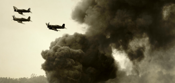 World War II era battlefront and aerial attack