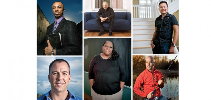 Clockwise from top left: the Reverend Stacey Latimer, Jules Levin, Gerardo Angulo, Jon Benorden, Linda Scruggs and Michael Emanuel Rajner