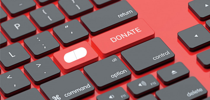 keyboard with pill and donate