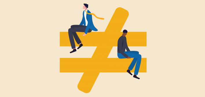 white man black man on not equal symbol illustration