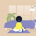 graphic illustration woman meditating on yoga mat