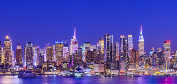 Panoramic View of the West Side of Midtown Manhattan at Twilight, New York City