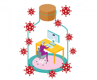 covid-19 person working in bottle illustration