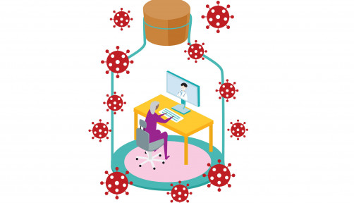 covid-19 person working in bottle illustration