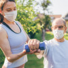 physical therapy during or after covid-19 outbreak - focus on the hand with dumbbell
