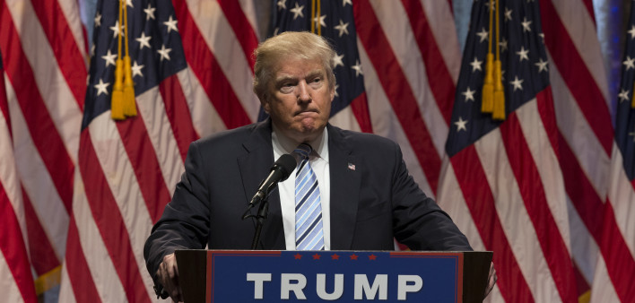 Donald Trump speaks during introduction Governor Mike Pence as running for vice president at Hilton hotel Midtown Manhattan