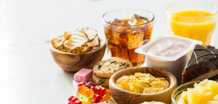 Selection of food high in sugar