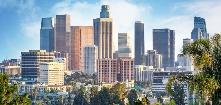 Los Angeles, California, USA downtown cityscape at sunny day