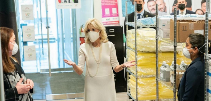 Jill Biden and Naseema Shafi at Whitman Walker Health in Washington, DC, on January 22, 2021