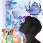 Self care illustration pet tea flowers figure relaxing