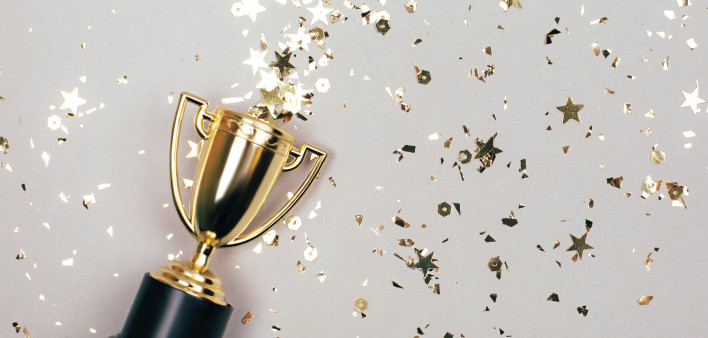 trophy with star shaped glitter