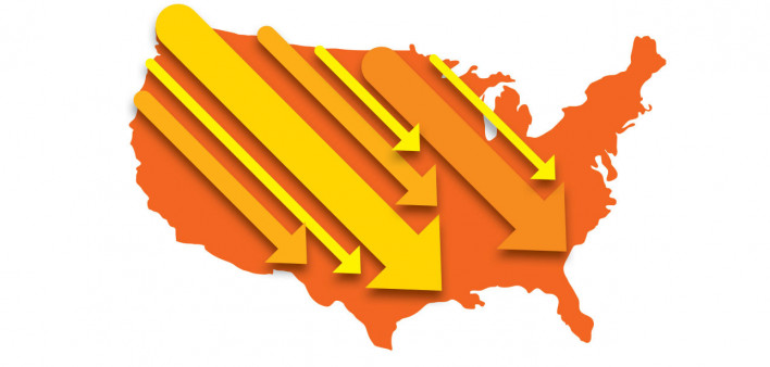 united states map with downward arrows