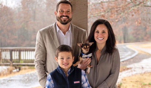 Heidi Yates with husband Jake, their son, Jackson, and one of their dogs, Tico