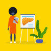 illustration woman with diagram of liver