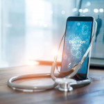 smart phone with the work doctor with a stethascope