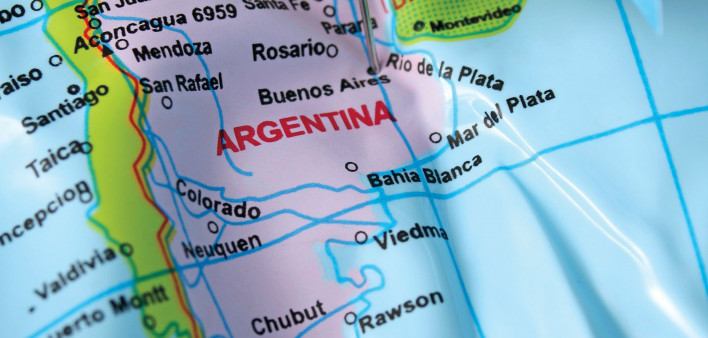map of South American with Agentina flag