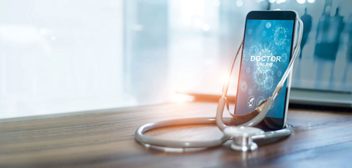 smart phone with the work doctor with a stethascope