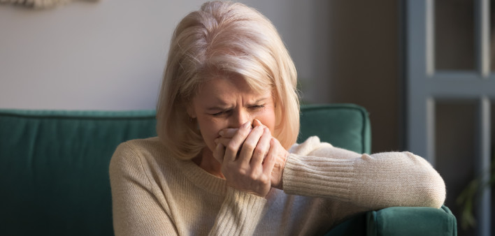Sad stressed old middle aged woman widow mourning crying