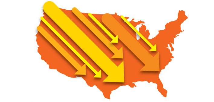 united states map with downward arrows