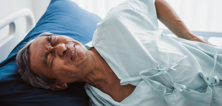 Old senior asian patient suffering from back pain, back ache