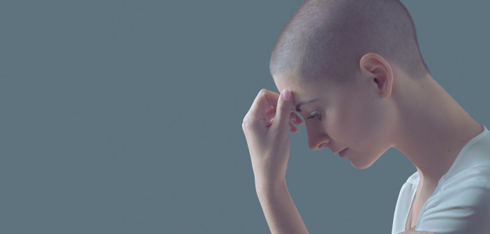 Sad, frightened and depressed female cancer patient portrait