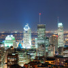 Montreal at dusk panorama with urban skyscrapers viewed from Mont Royal