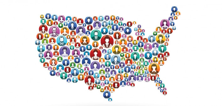 map of the United States made up of icons of people