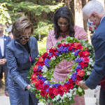 Speaker Nancy Pelosi, San Francisco Mayor London N. Breed, Representative Barbara Lee and the National AIDS Memorial's John Cunningham, June 2021