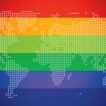rainbow flag colors world map illustration