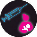 illustration needle and mother holding baby