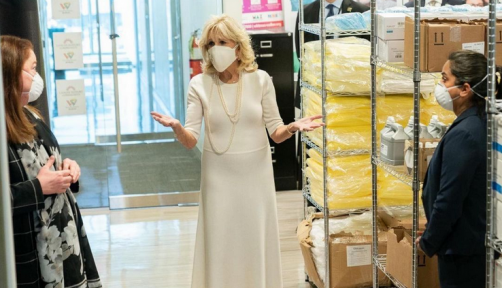 Jill Biden and Naseema Shafi at Whitman Walker Health in Washington, DC, on January 22, 2021