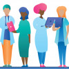 doctors and nurses consulting with patients illustration