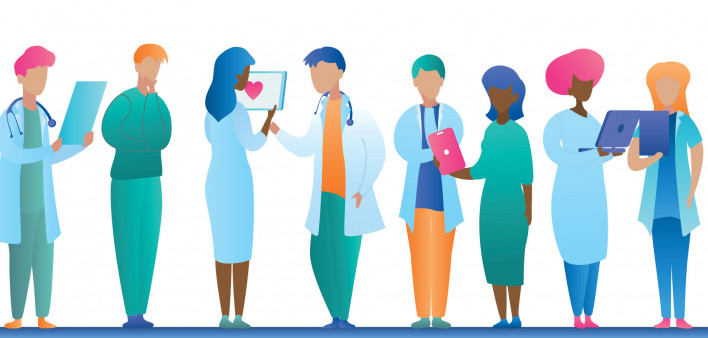 doctors and nurses consulting with patients illustration
