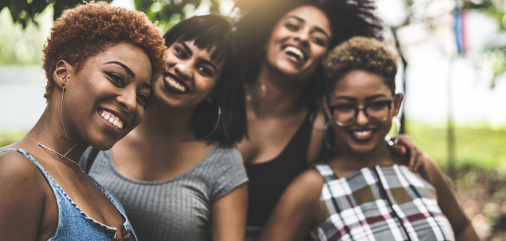 Black women Teenager Girls smiling having fun outdoors