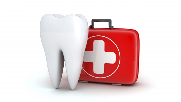 A tooth with a first aid kit