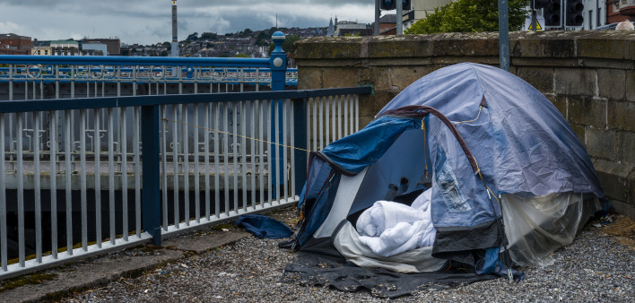 homeless tent by the river
