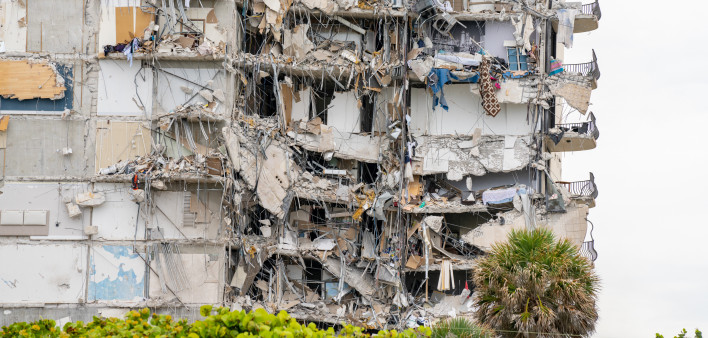 Sections of the champlain towers Surfside Miami Beach which collapsed