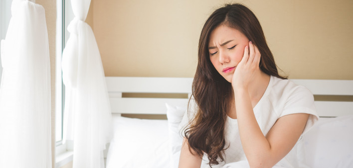 Asian woman toothache, pain, hurt and injured, tooth, teeth and dentistry woman concept