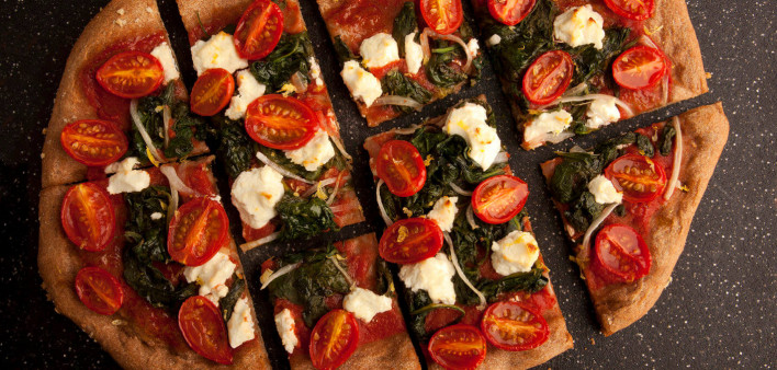 Goat Cheese, Onion, Spinach & Lemon Pizza