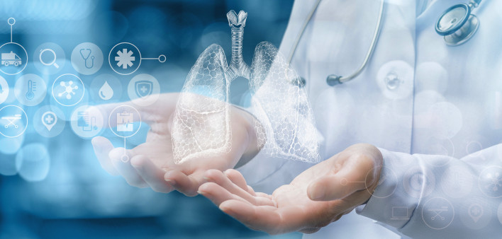 illustration doctor hands lungs science research icons