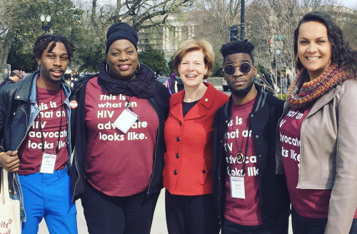 Richard Hutchinson, Tori Cooper, Senator Tammy Baldwin, Maven Lee and Keiva Lei Cadena at AIDSWatch in Washington, DC