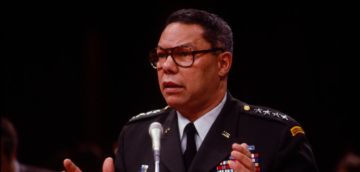 Washington, DC. USA, 11th September, 1990 Chairman of the Joint Chiefs of Staff General Colin Powell (USA) prepares to testify at the Senate Armed Services Committee hearings on Desert Storm