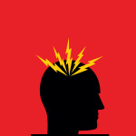 illustration silhouette mans head with yellow pain marks