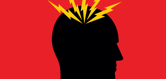 illustration silhouette mans head with yellow pain marks