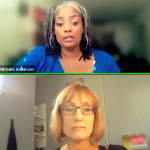 Clockwise from top left: Michelle Anderson, Tiommi Luckett, Crystal Townsend and Kathleen Griffith discuss intimate partner violence and HIV, October 22, 2021.
