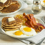 pancakes eggs bacon breakfast