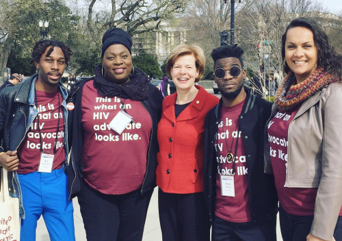 Richard Hutchinson, Tori Cooper, Senator Tammy Baldwin, Maven Lee and Keiva Lei Cadena at AIDSWatch in Washington, DC